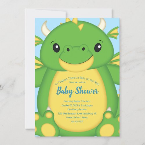 Dragon Baby Shower Blue Invitation