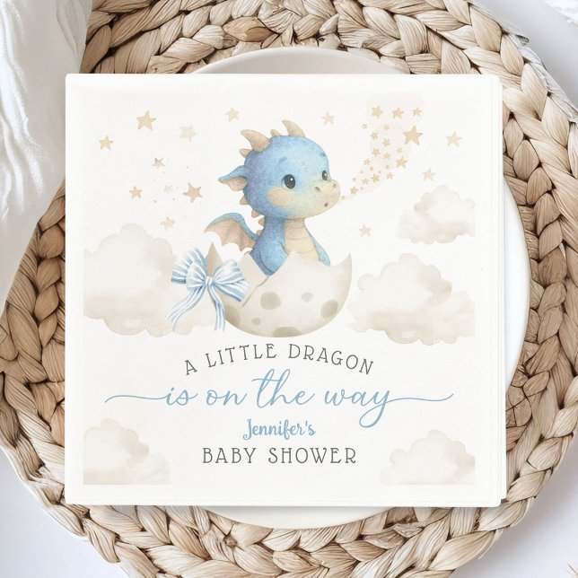 Dragon Baby Shower Boy Blue Cute Dragon Paper Napkins (Creator Uploaded)