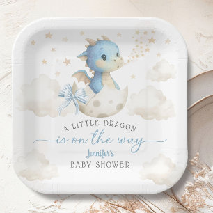 Dragon Baby Shower Boy Blue Cute Dragon Paper Plates