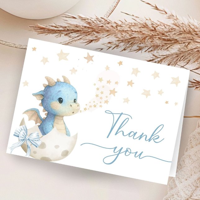 Dragon Baby Shower Boy Blue Folded Thank You Card (Creator Uploaded)