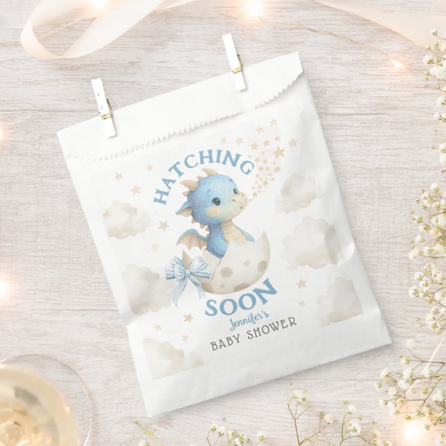 Dragon Baby Shower Boy Blue Hatching Soon Favor Bag (Clipped)