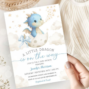 Dragon Baby Shower Boy Blue Hatching Soon Invitation