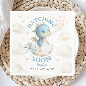 Dragon Baby Shower Boy Blue Hatching Soon Paper Napkins