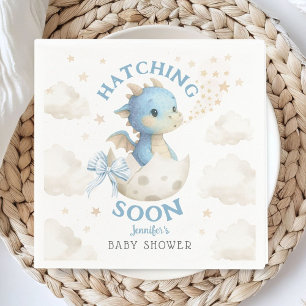 Dragon Baby Shower Boy Blue Hatching Soon Paper Napkins
