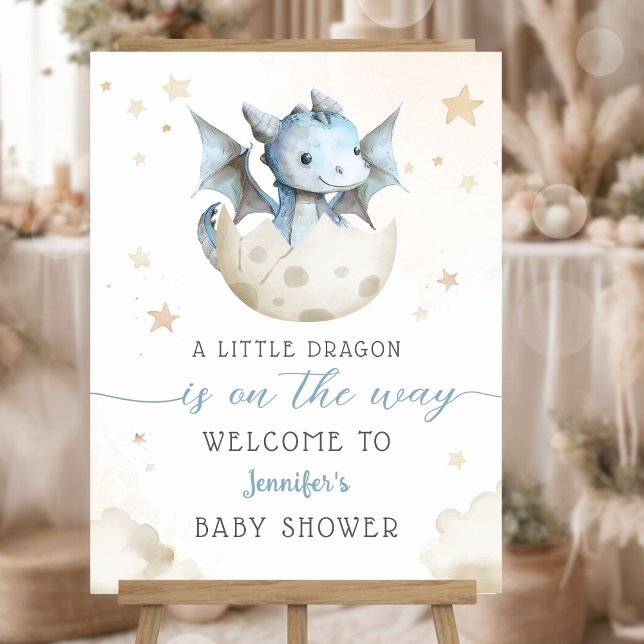 Dragon Baby Shower Boy Blue Welcome Sign (Creator Uploaded)