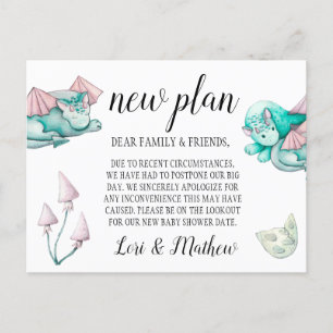 Dragon Baby Shower Change of Event Announcement Postcard