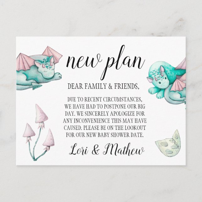 Dragon Baby Shower Change of Event Announcement  Postcard (Front)