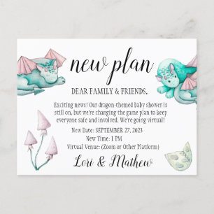 Dragon Baby Shower Change of Event Announcement Postcard