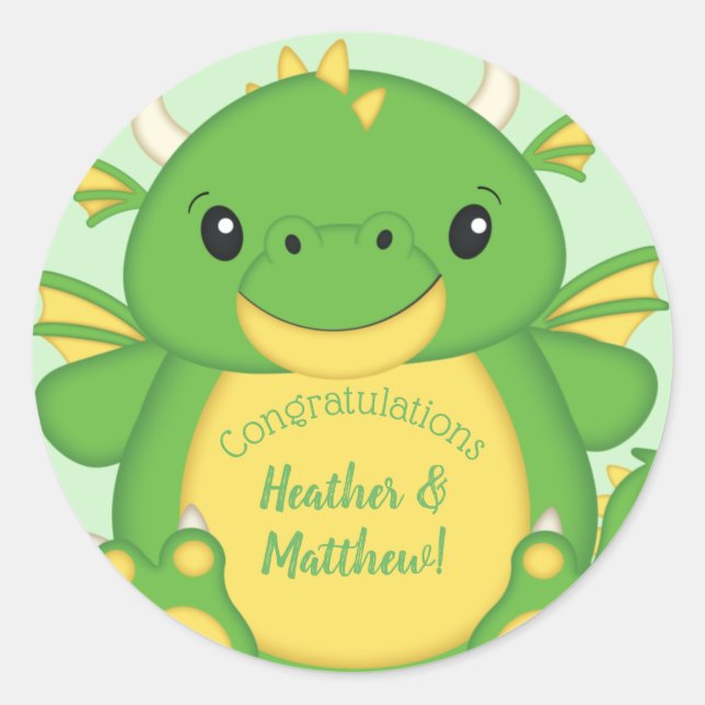 Dragon Baby Shower Classic Round Sticker (Front)
