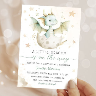 Dragon Baby Shower Cute Boho Green Watercolor Invitation