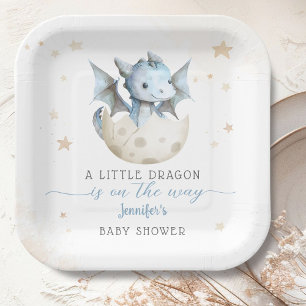 Dragon Baby Shower Cute Boy Blue Dragon Paper Plates