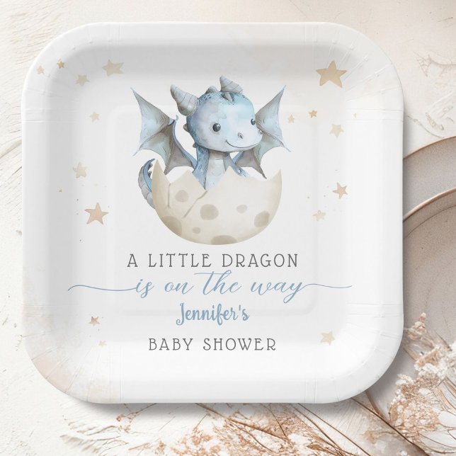 Dragon Baby Shower Cute Boy Blue Dragon Paper Plates (Creator Uploaded)