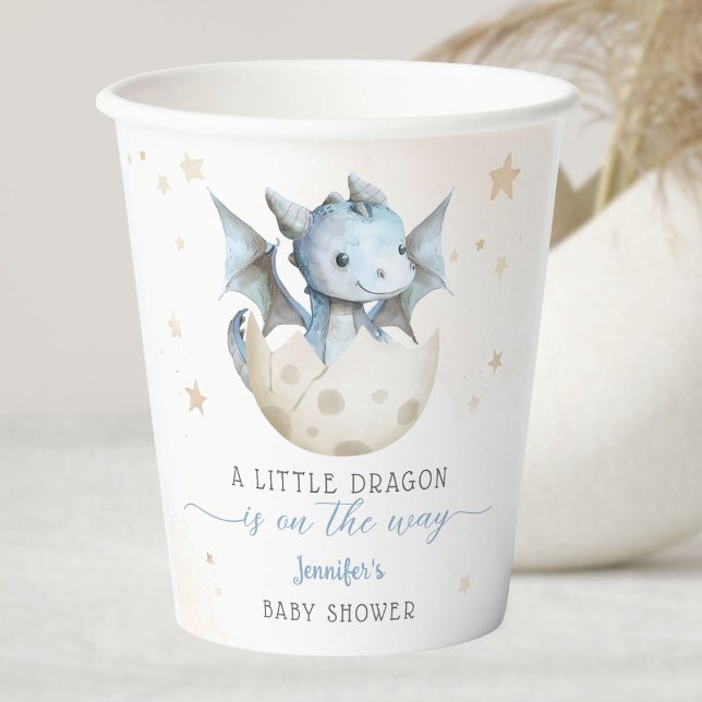 Dragon Baby Shower Cute Boy Blue Paper Cups (Creator Uploaded)