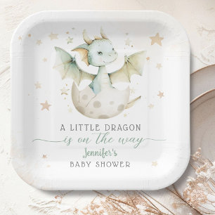 Dragon Baby Shower Cute Boy Green Dragon Paper Plates