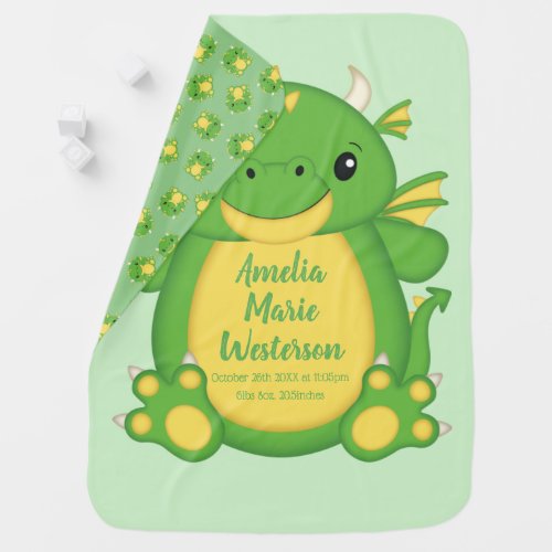 Dragon Baby Shower Green Baby Blanket