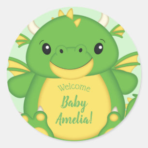 Dragon Baby Shower Green Classic Round Sticker
