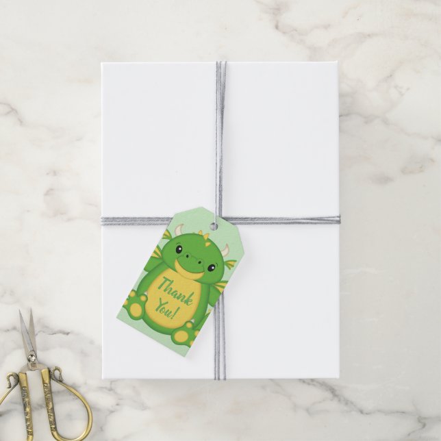 Dragon Baby Shower Green Gift Tags (With Twine)