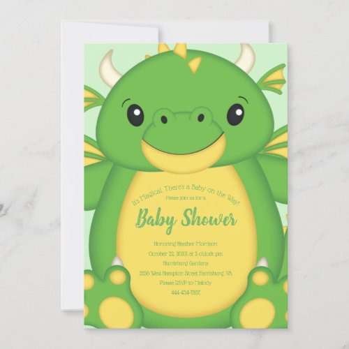 Dragon Baby Shower Green Invitation