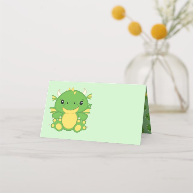 Dragon Baby Shower Green Place Card (Front)