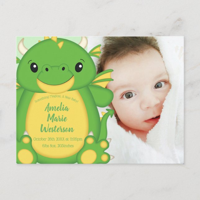 Dragon Baby Shower Green Postcard (Front)