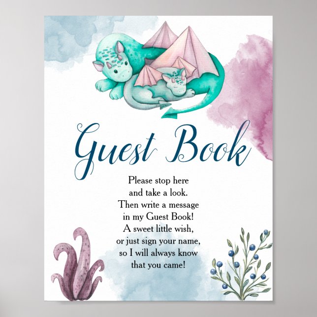 Dragon Baby Shower Guest Book Display Sign (Front)