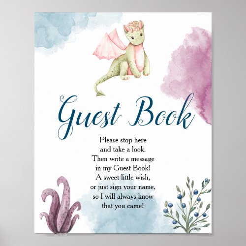 Dragon Baby Shower Guest Book Display Sign