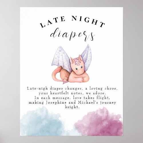 Dragon Baby Shower Late Night Diapers Poster