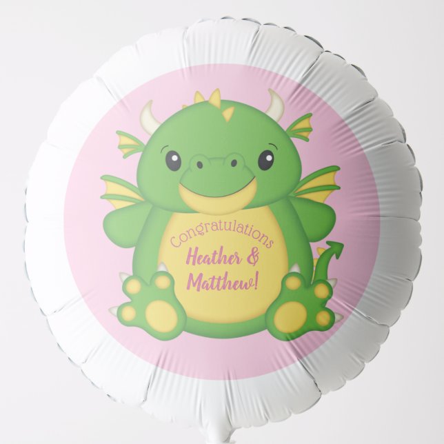 Dragon Baby Shower Pink Balloon (Front)