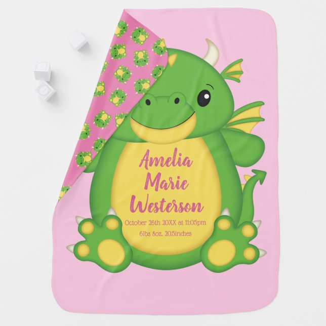 Dragon Baby Shower Pink Blanket (In Situ)