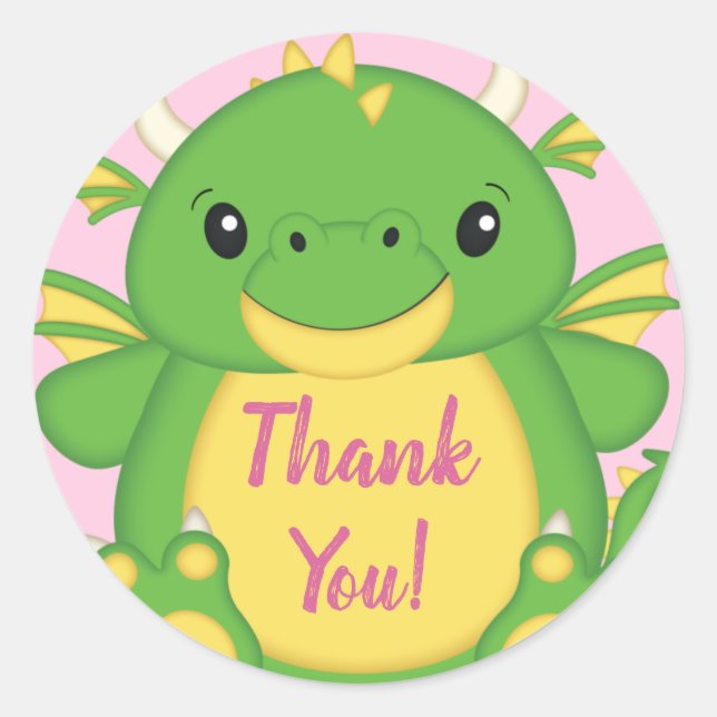 Dragon Baby Shower Pink Classic Round Sticker (Front)