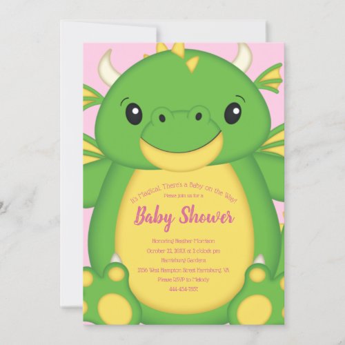 Dragon Baby Shower Pink Invitation