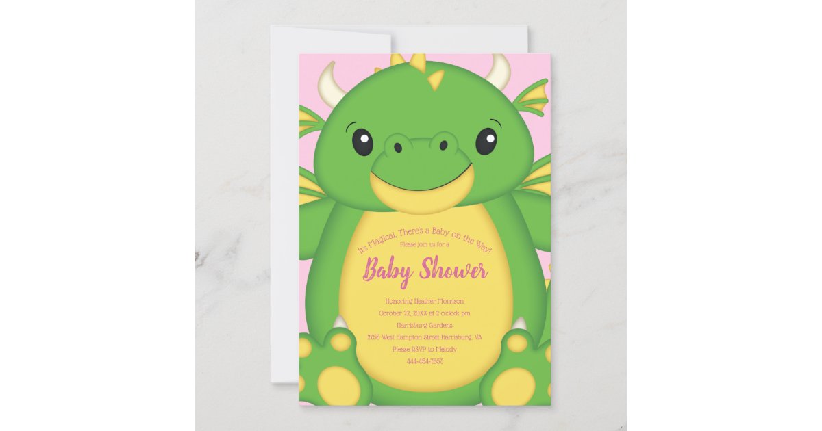 Dragon Baby Shower Pink Invitation Zazzle