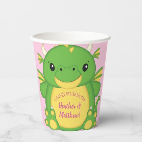 Dragon Baby Shower Pink Paper Cups