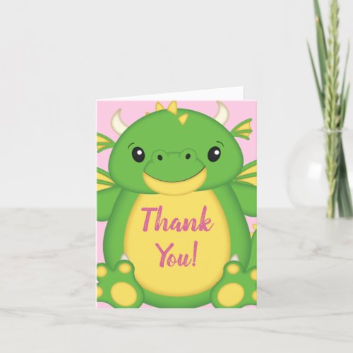 Dragon Baby Shower Pink Thank You Card