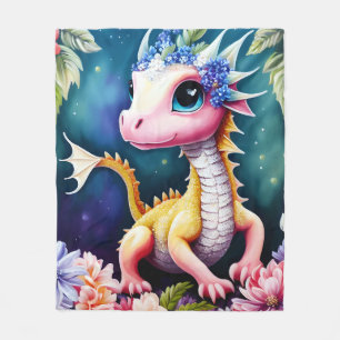 Dragon Baby Space Flowers Portrait Fleece Blanket