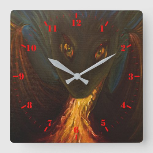 Dragon baby with fire Square Wall Clock with dials