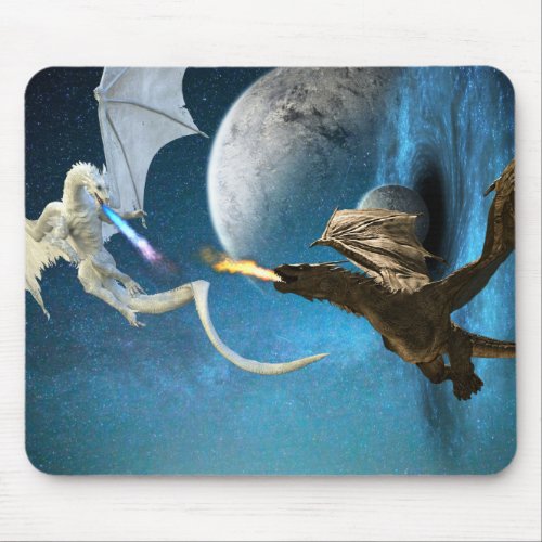 Dragon Battle Galaxy Fantasy Fire Ice Mouse Pad