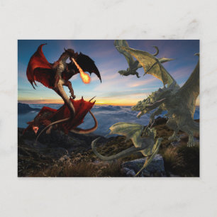 Dragon Battle Red Vs Green Fight Fantasy Postcard