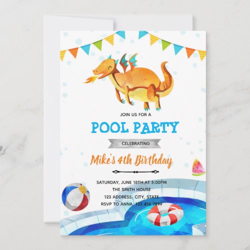Dragon beach pool birthday invitation