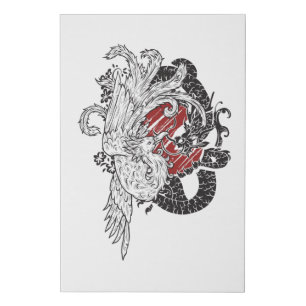 Dragon & Bird Phoenix Ying Yang Chinese Faux Canvas Print
