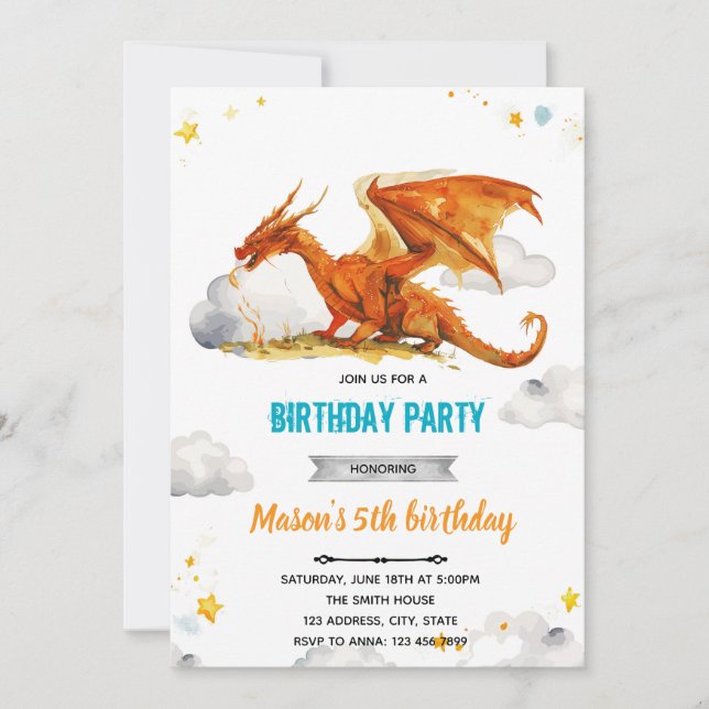 Dragon birthday invitation (Front)