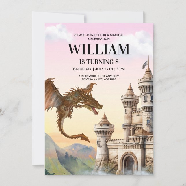 Dragon Birthday Invitation, Jurassic Kids Birthday Invitation (Front)