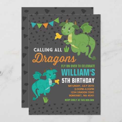 Dragon Birthday Invitation Knights  Dragons Party