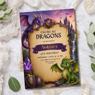 Dragon Birthday Kids Fantasy Castle Dragon Party Invitation