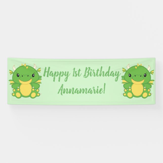 Dragon Birthday Party Green Banner (Horizontal)