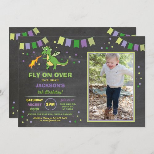 Dragon Birthday Party Invite Boys Girls Fire Photo