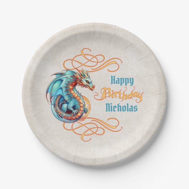 Dragon Birthday Party Paper Plates (Front)