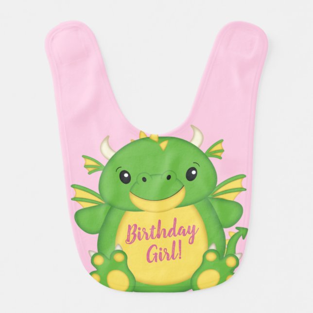 Dragon Birthday Party Pink Baby Bib (Front)