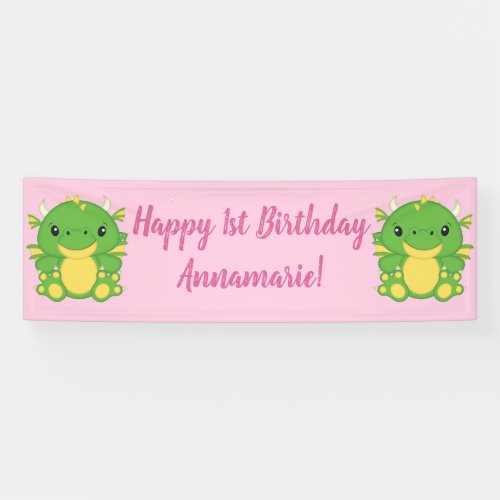 Dragon Birthday Party Pink Banner