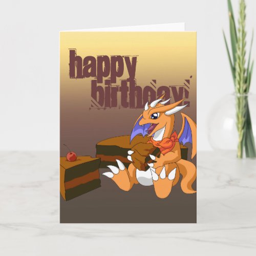 Dragon Birthday with Chocolate Cake Greeting Card